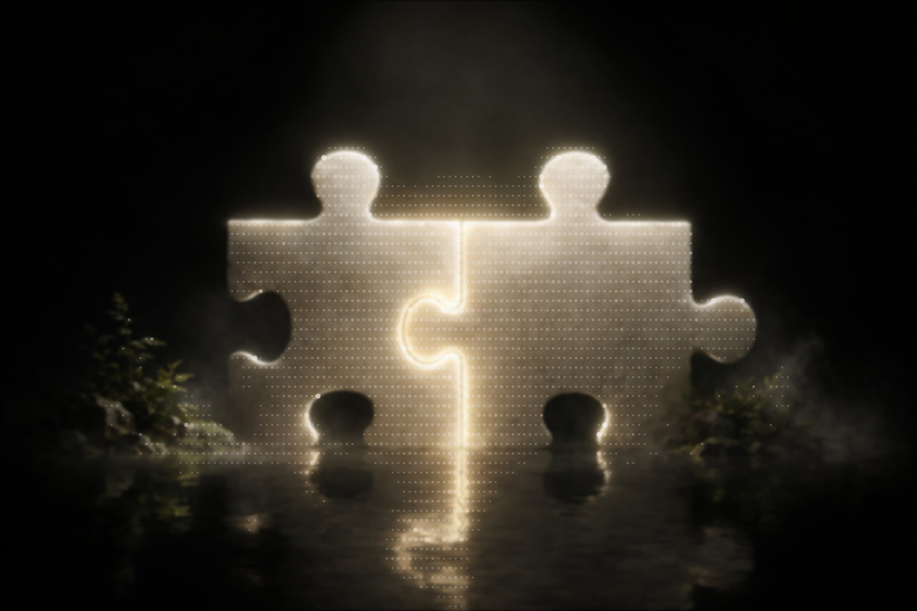 Two glowing puzzle pieces joining to represent a combo or parlay